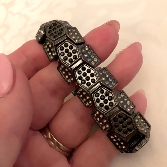Fashion Jewelry Jewelry - Stretch Black Bangle Hematite & Clear crystal Pave Geometric Statement Bracelet